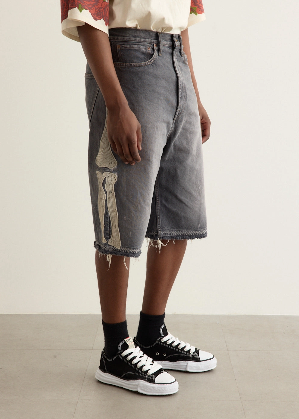 Sporty Fit Classic Fit 14oz Black Denim 5P Shorts (BONE)