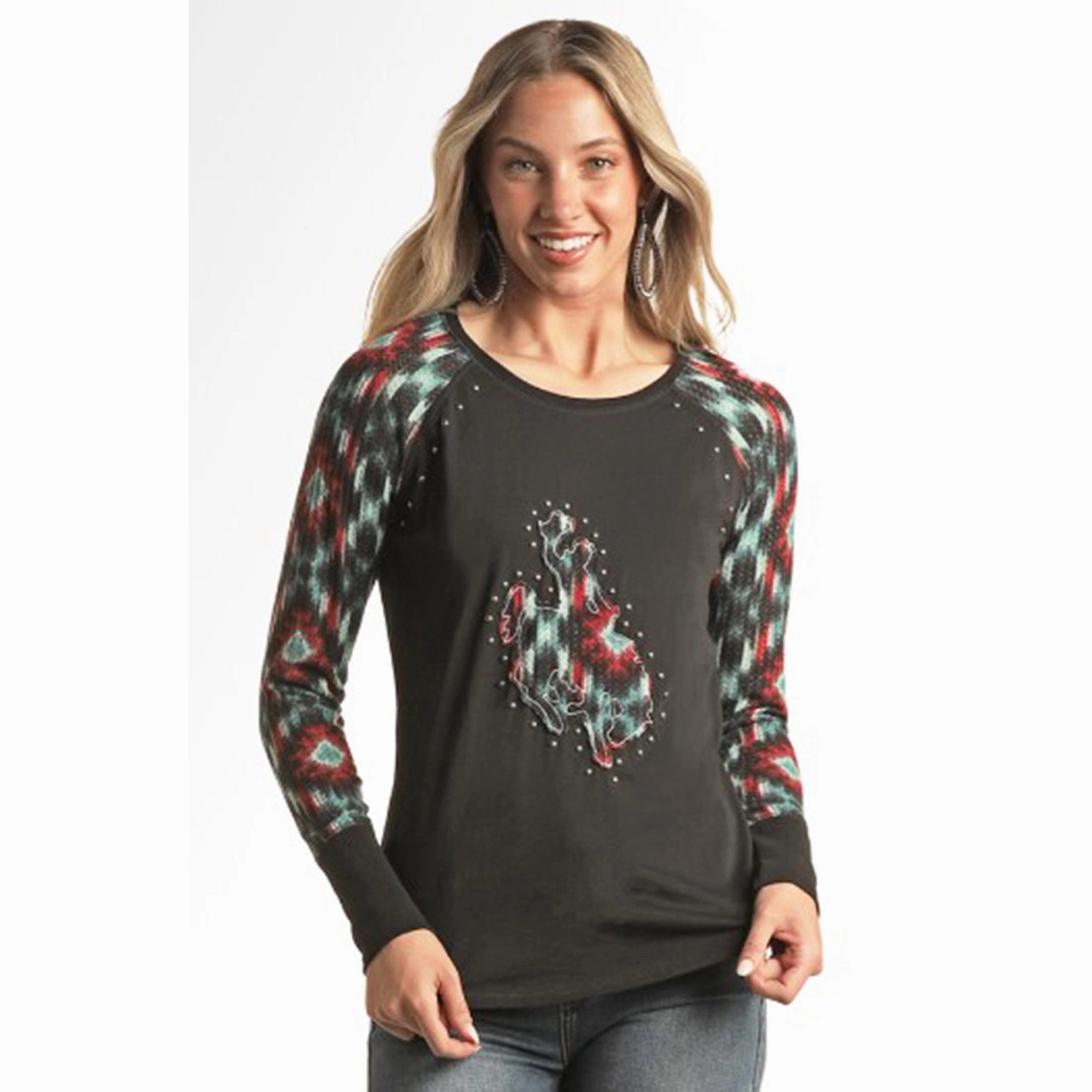 Rolled Hem Finish Panhandle Women's Black Bronc Shirt