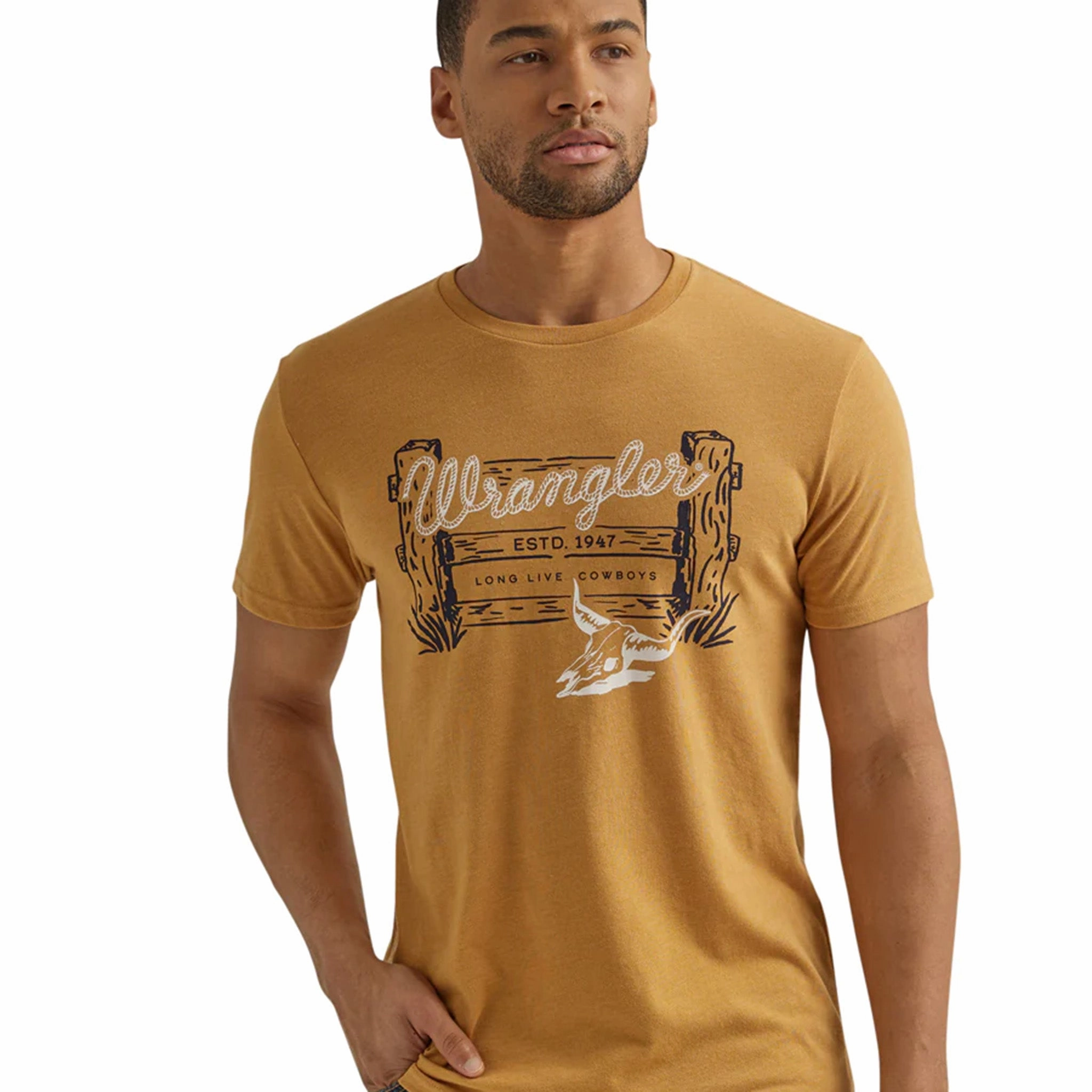 Wrangler Men's Yellow Long Live Cowboys Ranch Tee Active Layering