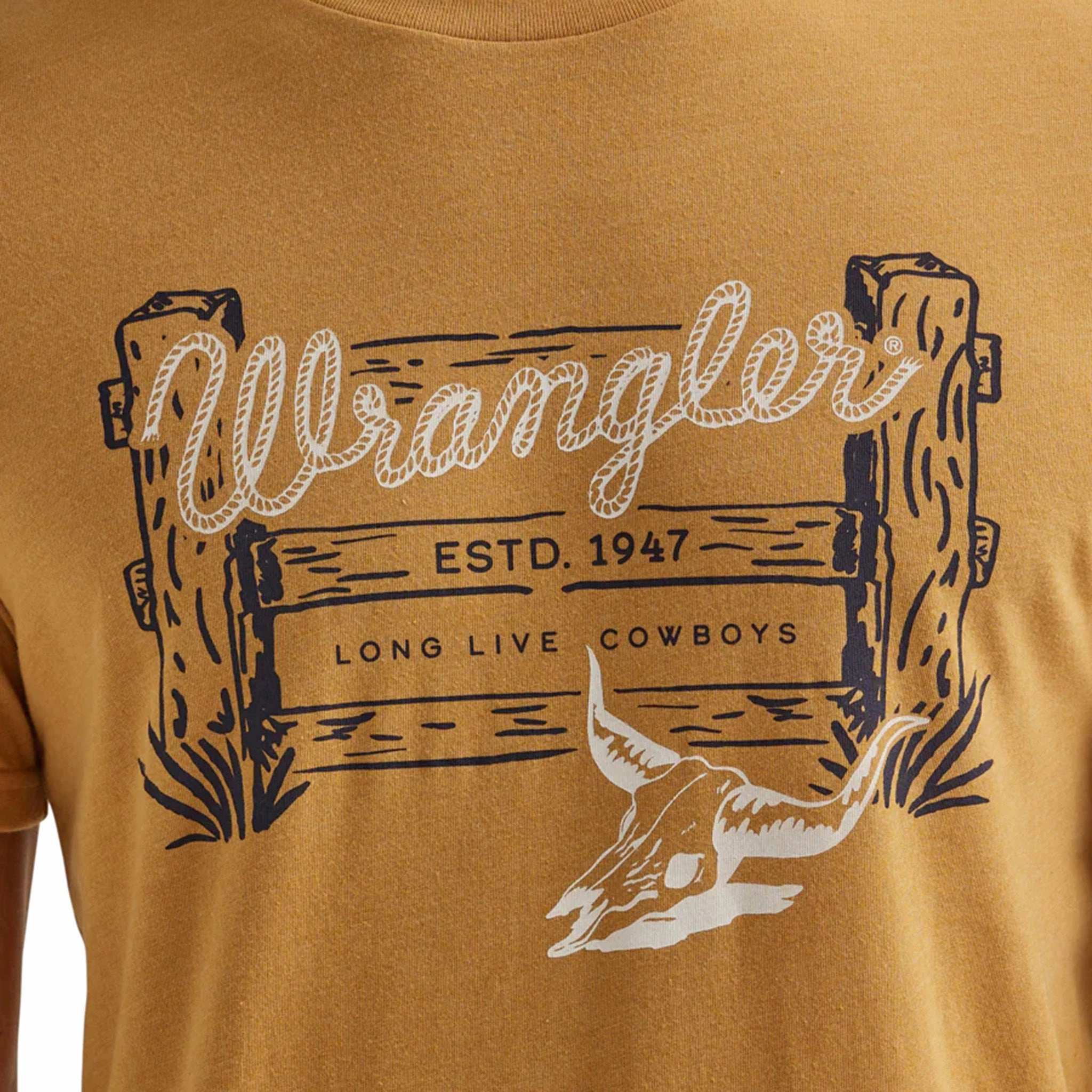 Shimmer Effect Wrangler Men's Yellow Long Live Cowboys Ranch Tee