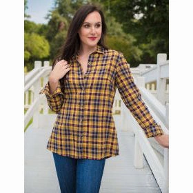 Southern Grace Women's Yellow Plaid with Gold Sequin Yoke Long Sleeve FasteningHood