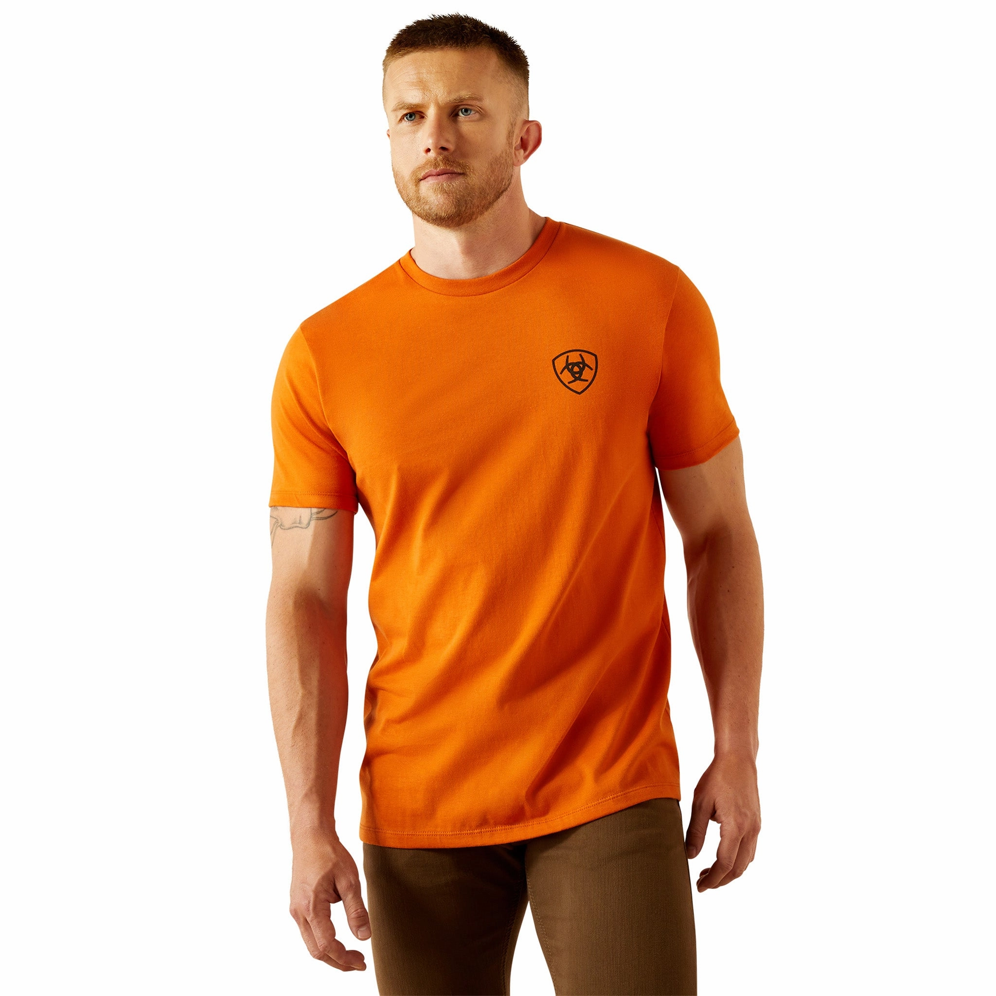 Ariat Men's Rust Orange Barbwire Flag & Shield Tee Non-irritating Mature appeal