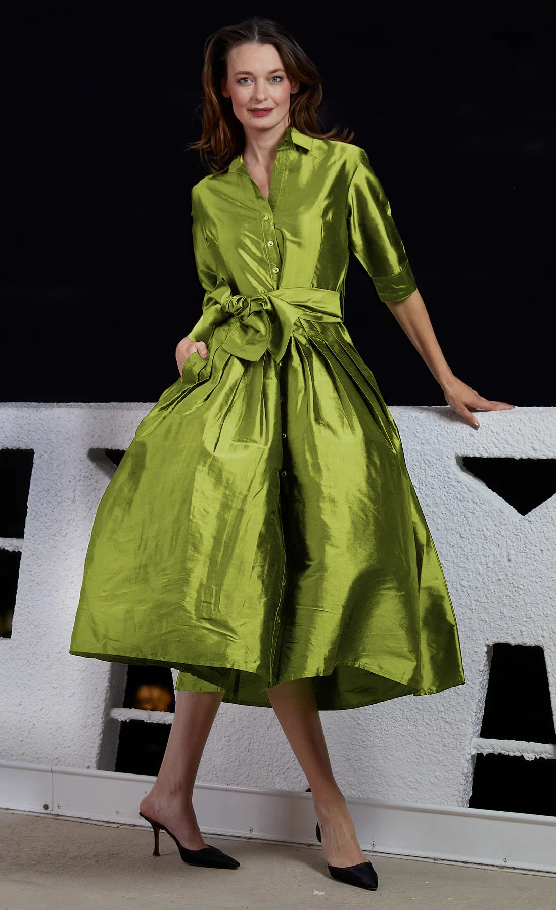 Fall Silhouette Mrs Maisel Tea Length Dress - Green