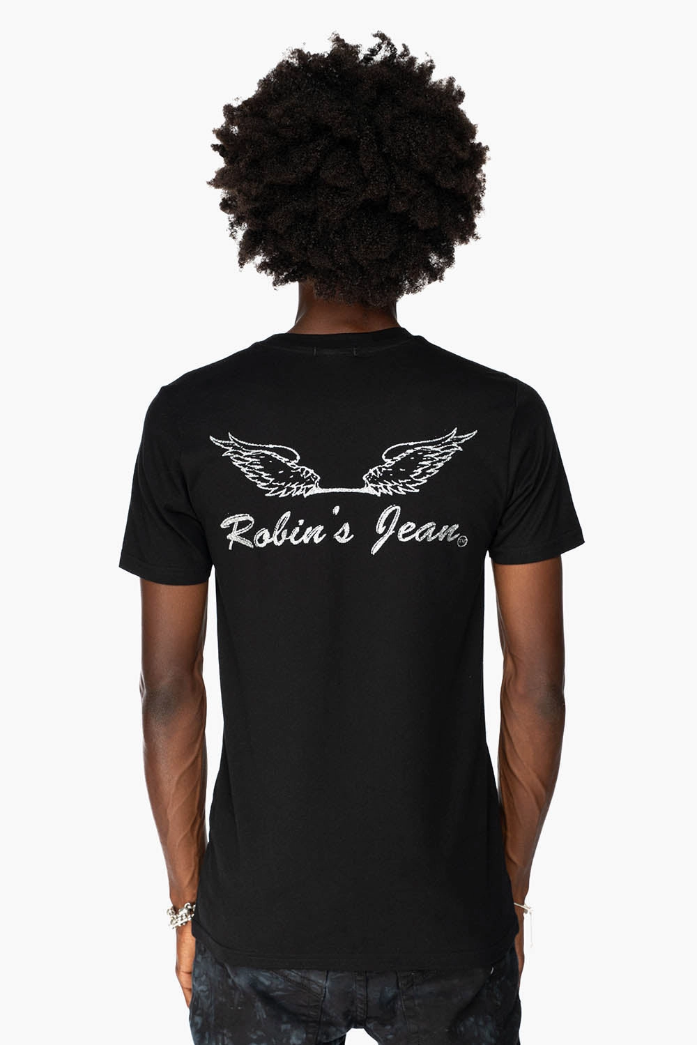 ROBIN??S LOGO WINGS TEE IN BLACK SILVER GLITTER weekday wear