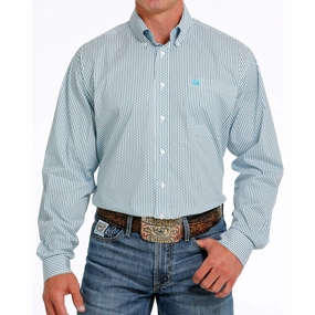 Chic Look Cinch Men's Geo Blue & White Print Shirt