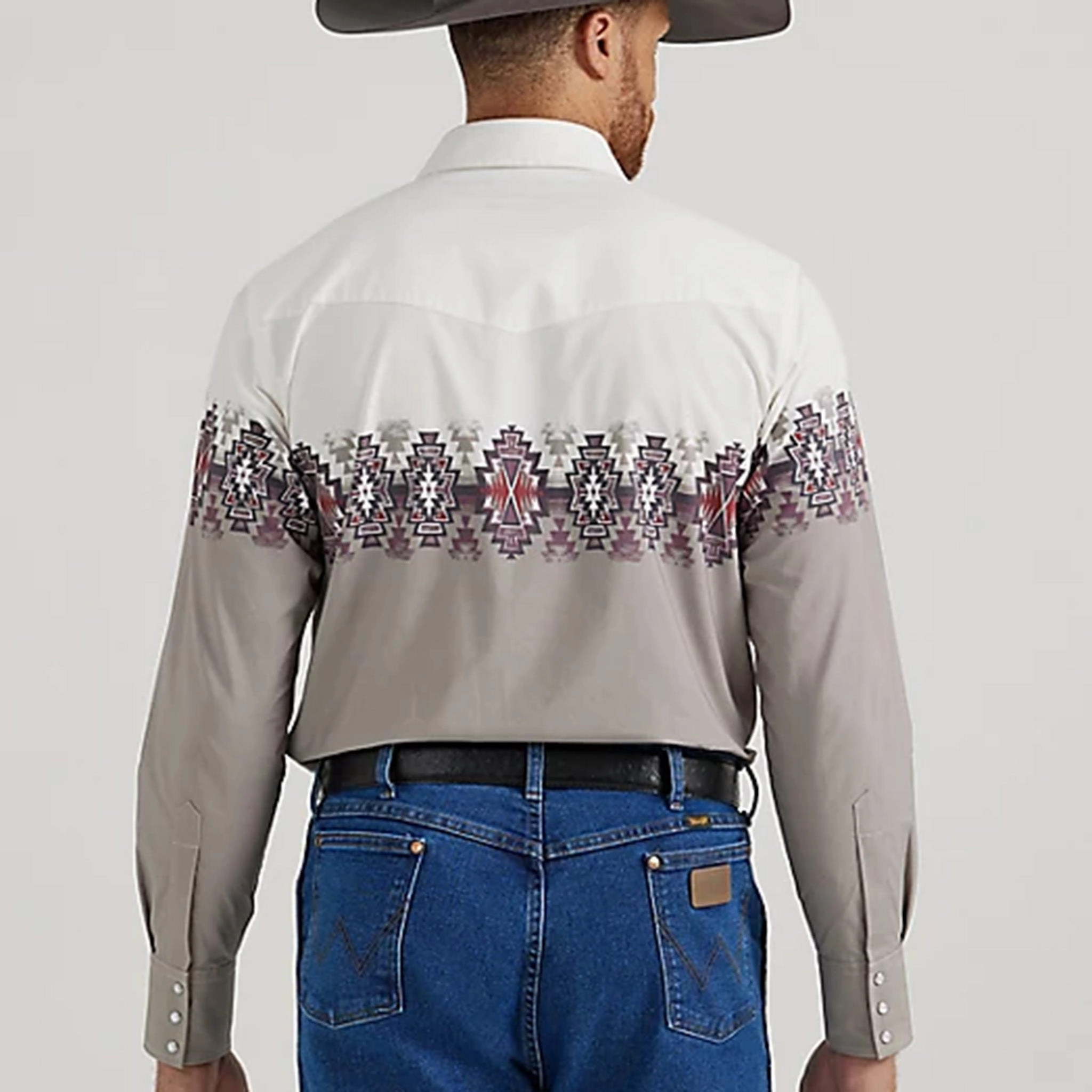 Wrangler Men's White/Grey Aztec Border Shirt Anniversary Celebration Urban Fashion