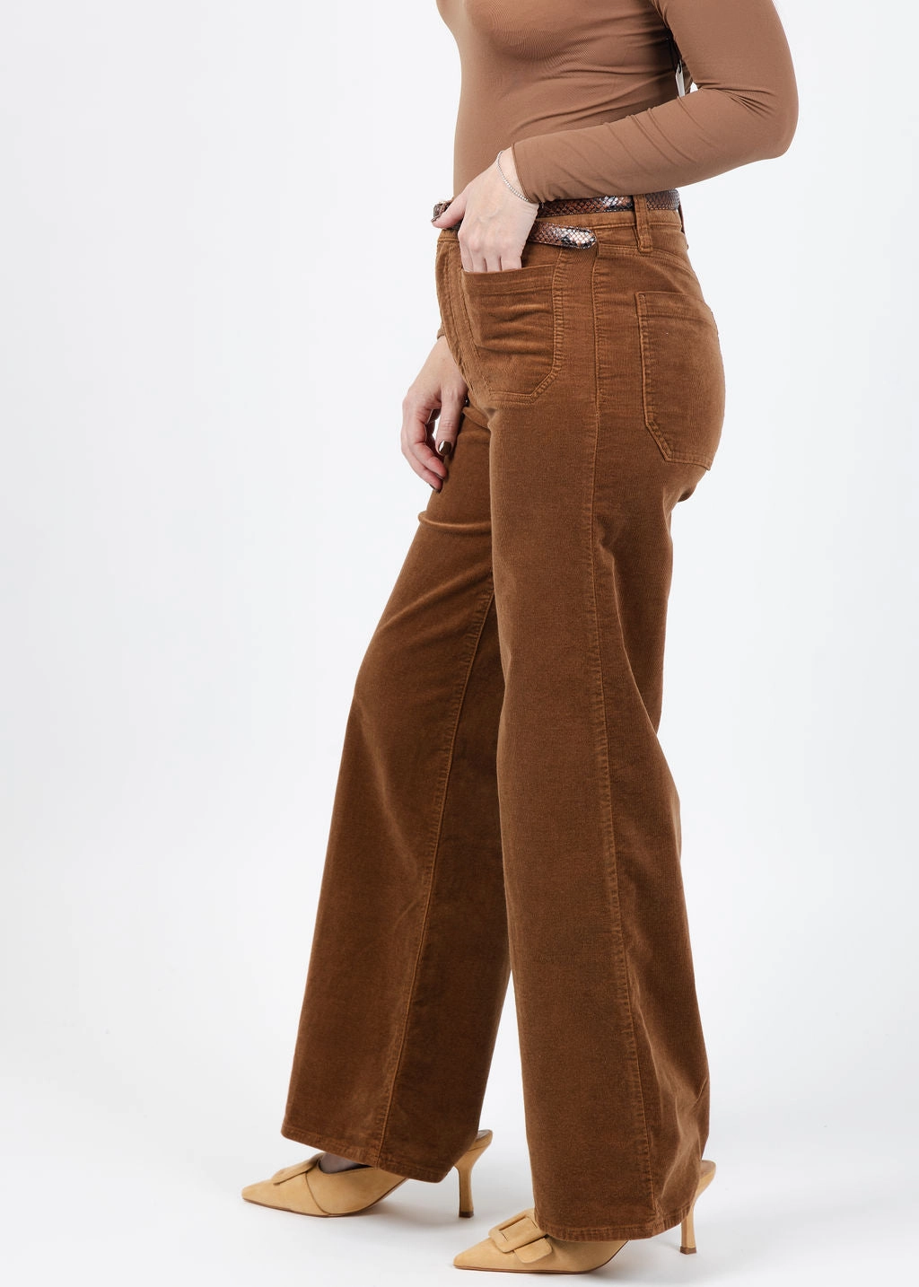 Le Slim Palazzo Modernist Pocket Corduroy - Maple Brown Active Look Functional Fashion