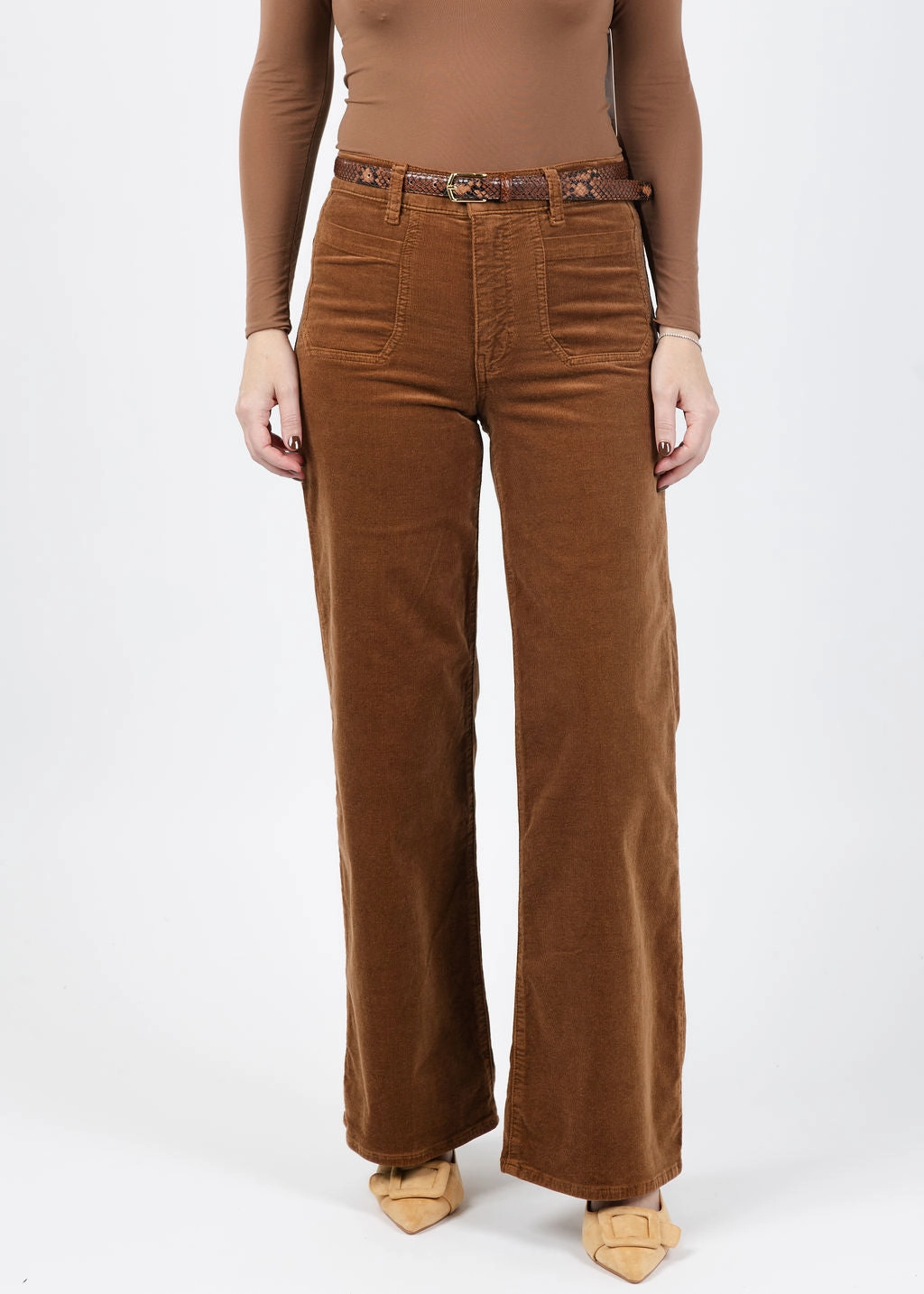 Street Active Dressy look Le Slim Palazzo Modernist Pocket Corduroy - Maple Brown