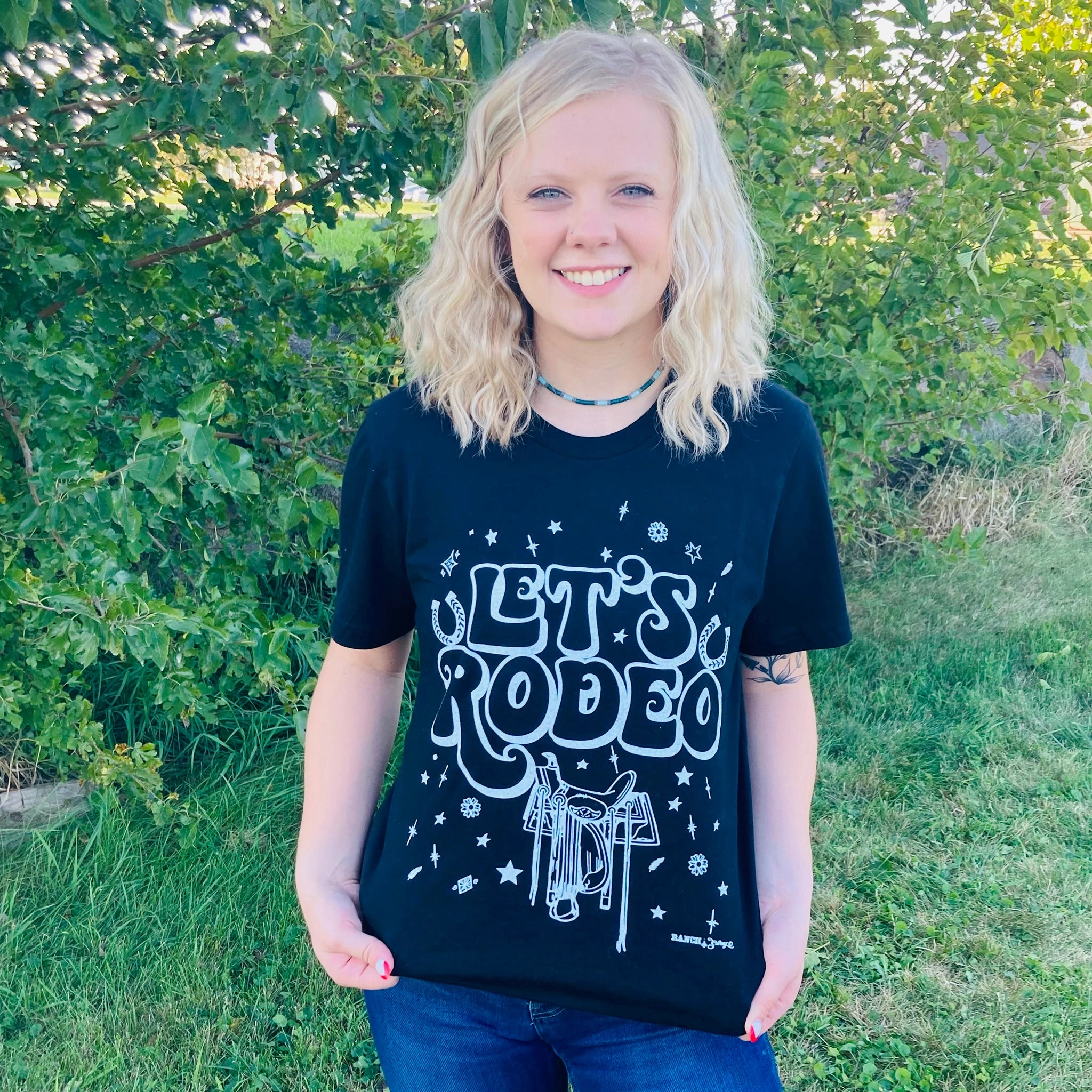 Wrinkle Free Weave Stretch Fit Let's Rodeo Tee