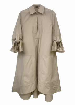 sophisticated appearance Premium Material Midi Tunic Dress - Beige