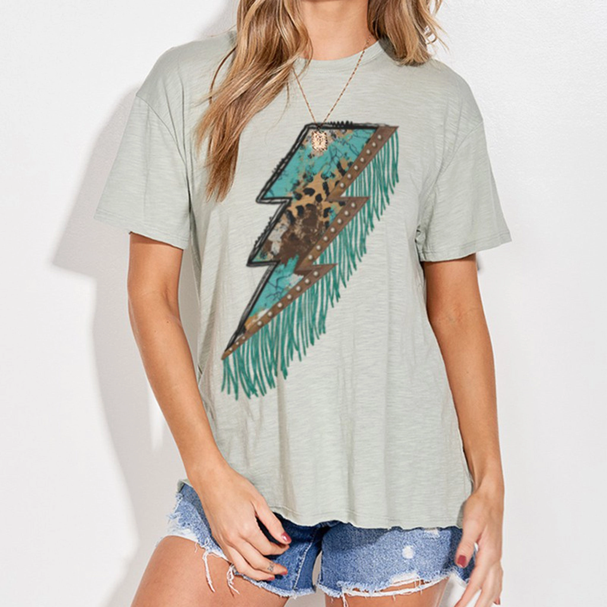 Lightning & Fringe Back Short Sleeve Top Eco Friendly Dye
