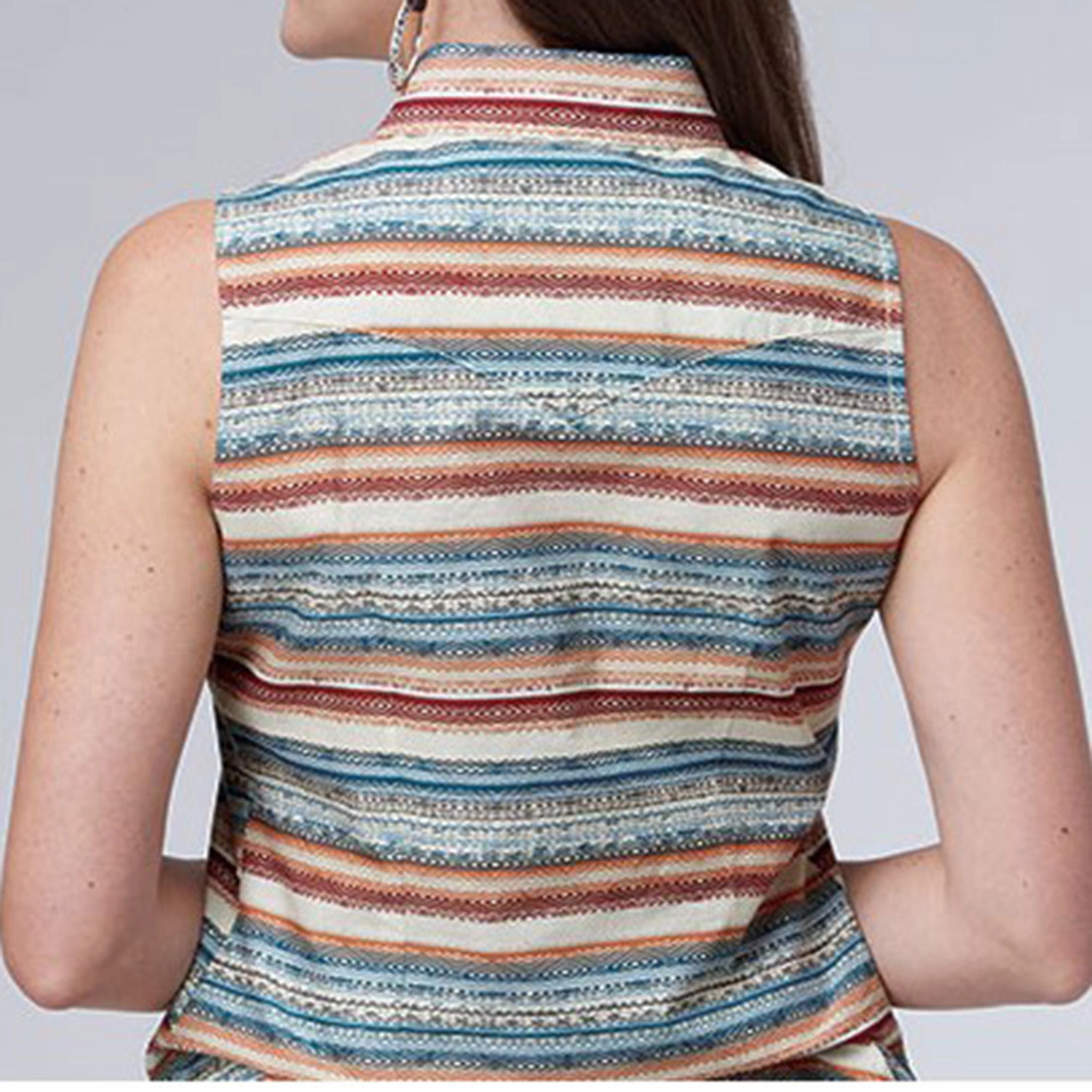 Roper Women's Cream Aztec Western Snap Tank Microfiber Blended Fabric