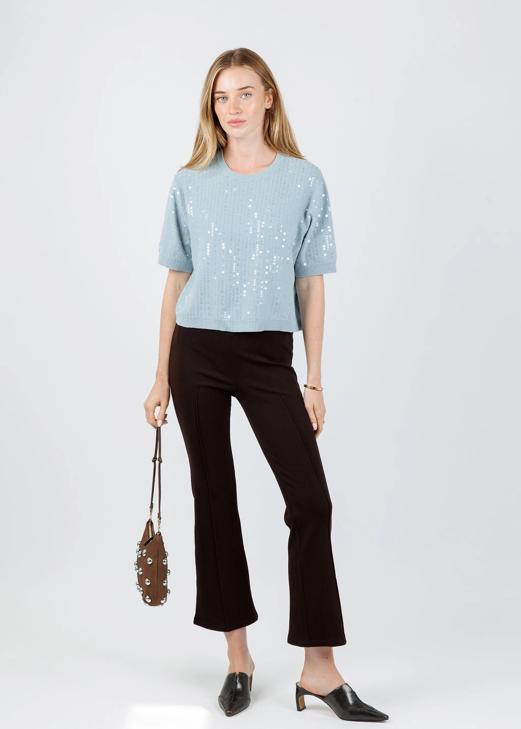 DoubleLayeredFabric Indoor Comfort The Rib Kick Flare Trousers - Espresso