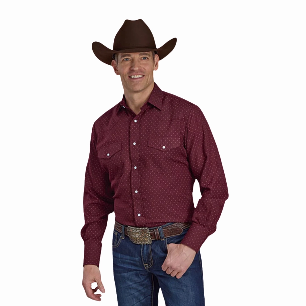 Active Layering Roper Men's Wine Dot Print Button Down
