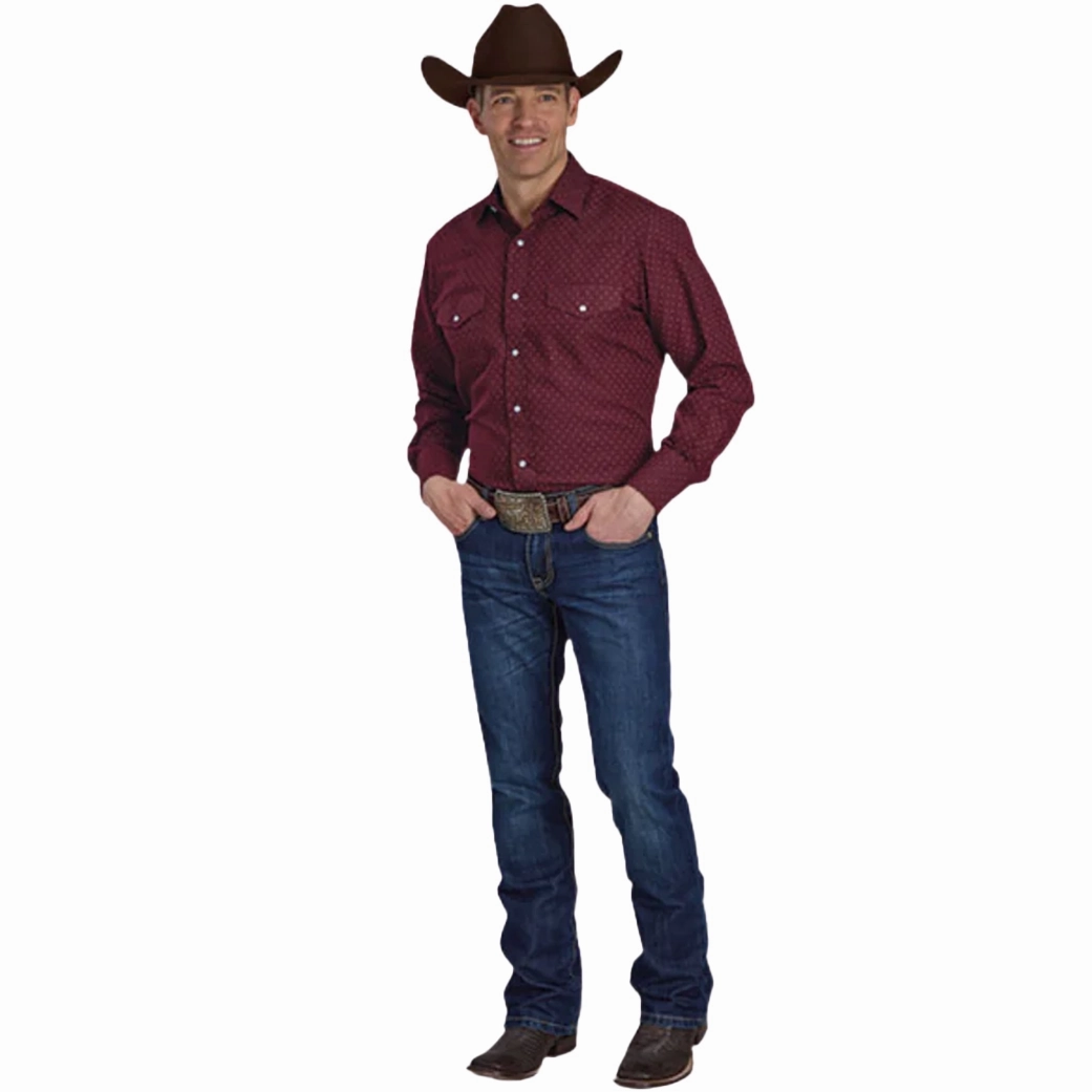 Edgy style Layering Piece Roper Men's Wine Dot Print Button Down