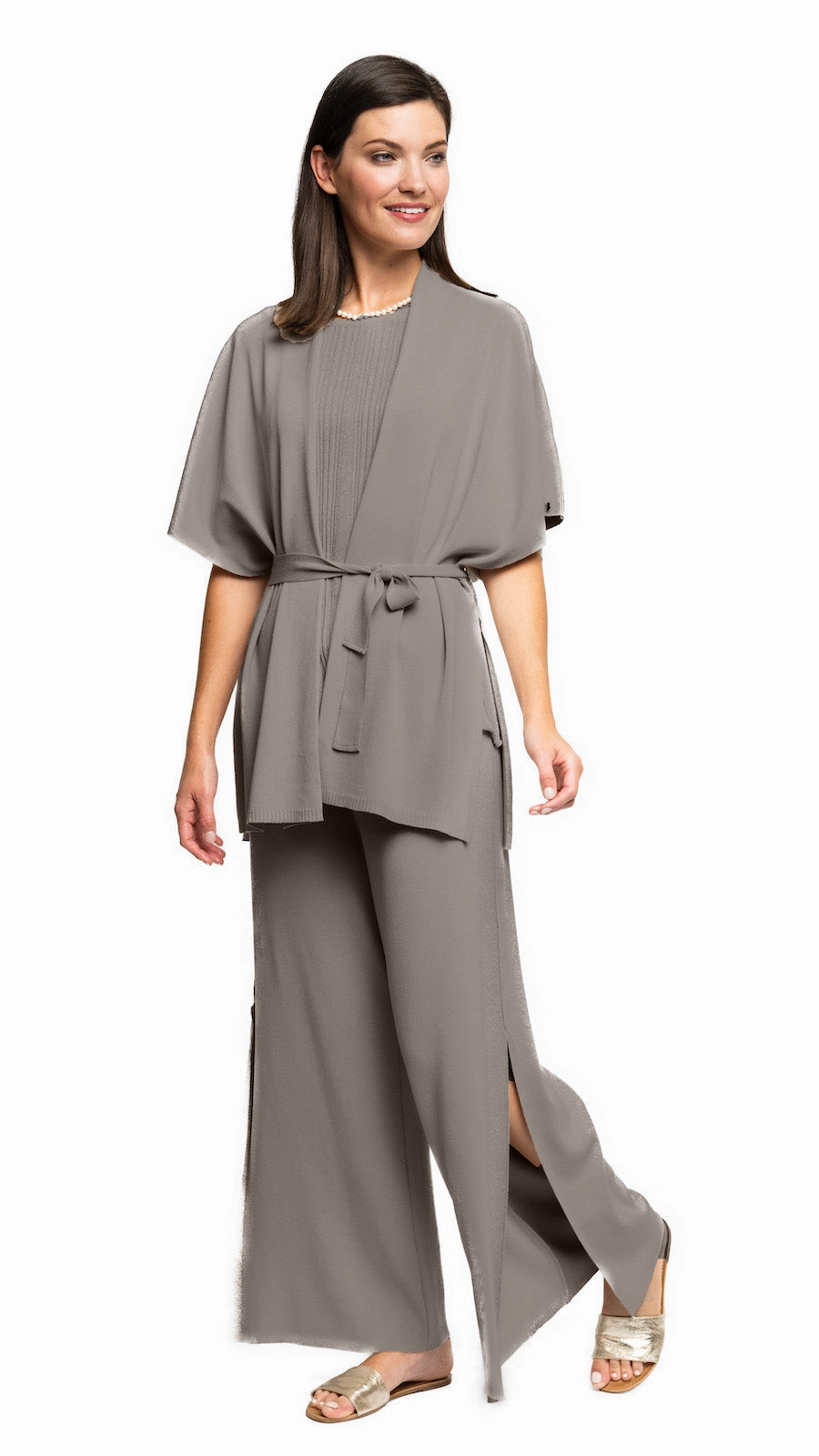 Adjustable drawstring light layering Melinda Belted Dropped Shoulder Cardigan; Taupe