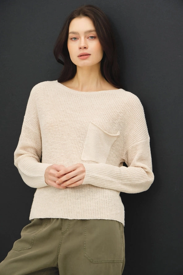 Soft touch finish Lightweight Knit Pocket Sweater- 3 Colors