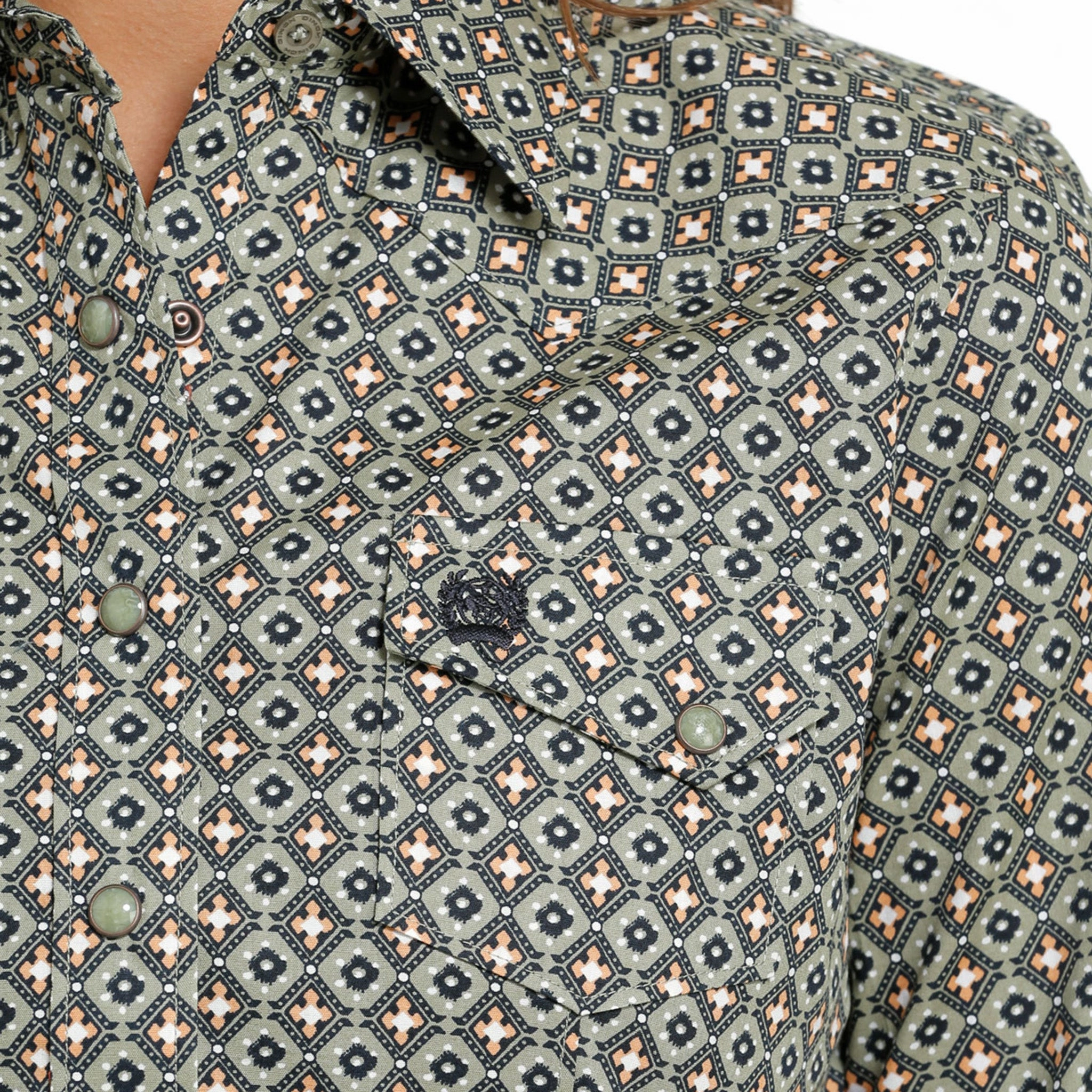 Cinch Women's Olive Print Shirt Bamboo Fiber Fabric AntiStaticFinish