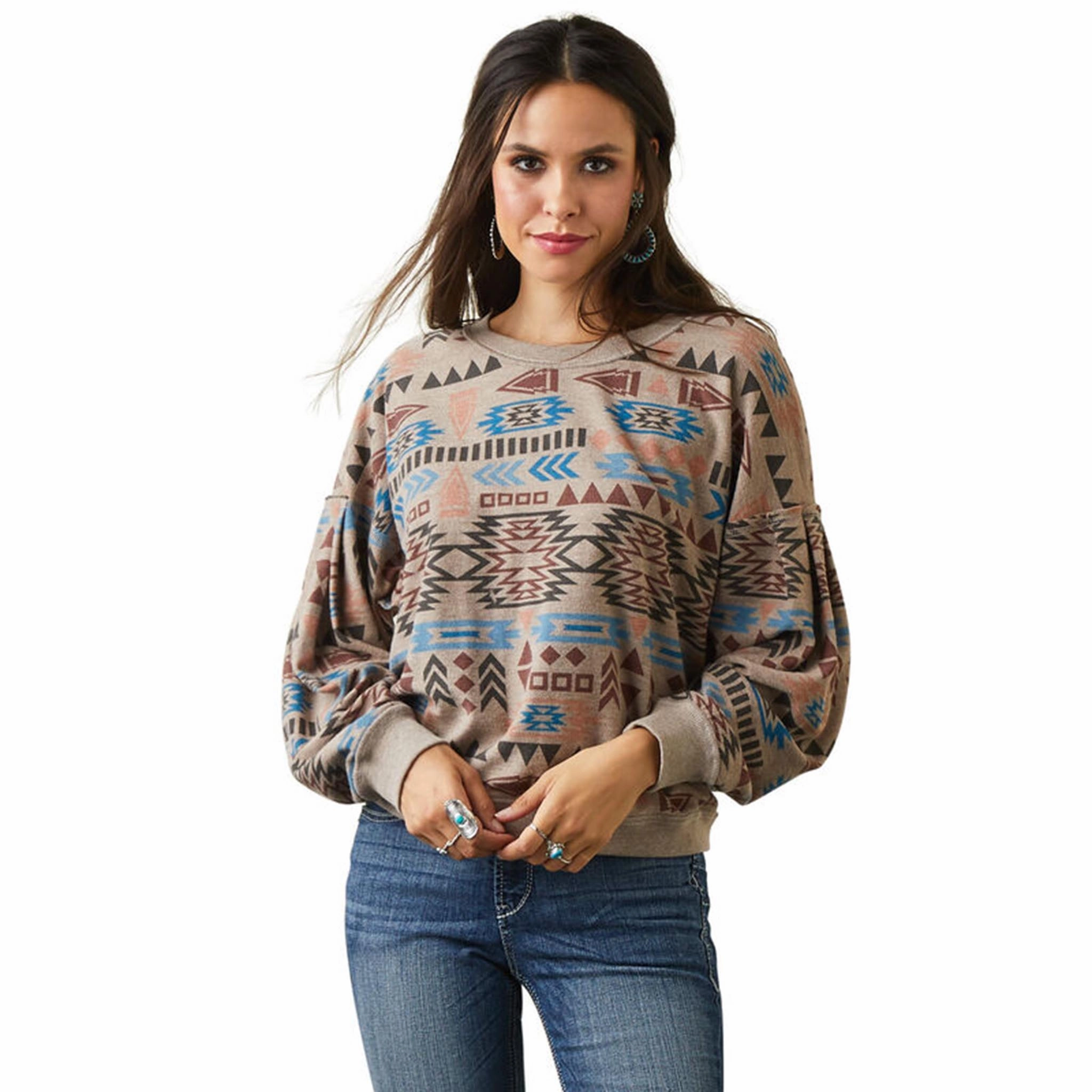Ariat Women's Natural Aztec Vista Sweatshirt DoubleStitchedSeams