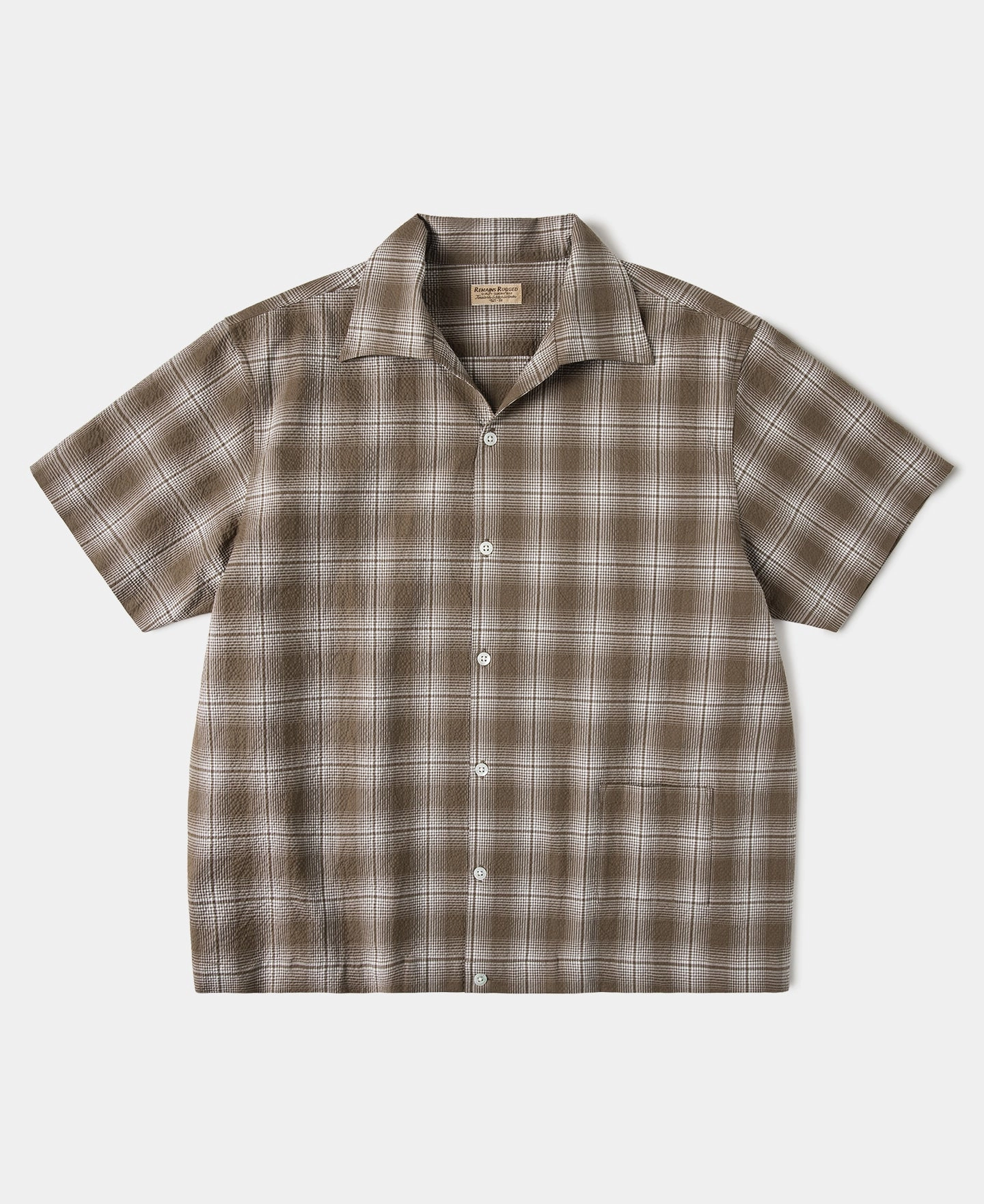 1950s Plaid Seersucker Short Sleeve Shirt - Brown Asymmetrical Cut Sleeveless Cut