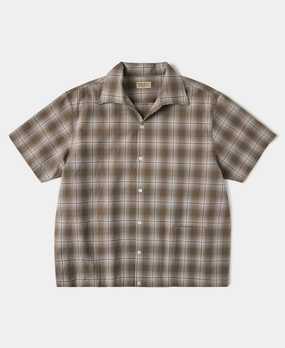 1950s Plaid Seersucker Short Sleeve Shirt - Brown Asymmetrical Cut Sleeveless Cut