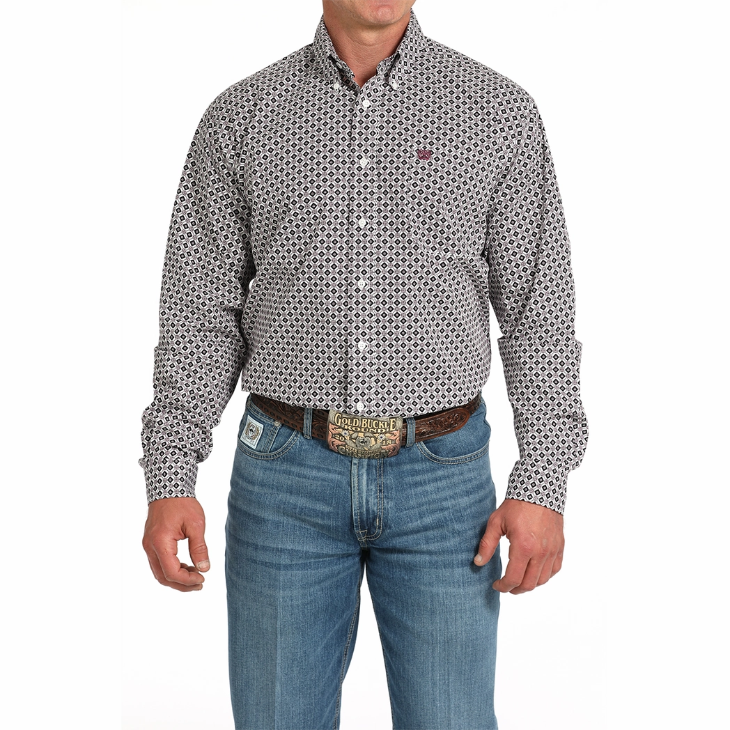 Exclusive Collection Cinch Mens White/Purple Diamond Print Long Sleeve