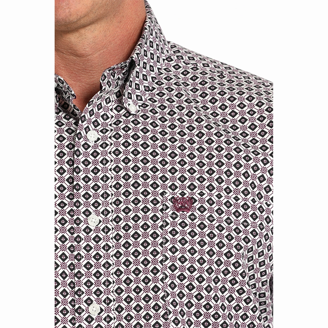 Minimal Look Cinch Mens White/Purple Diamond Print Long Sleeve