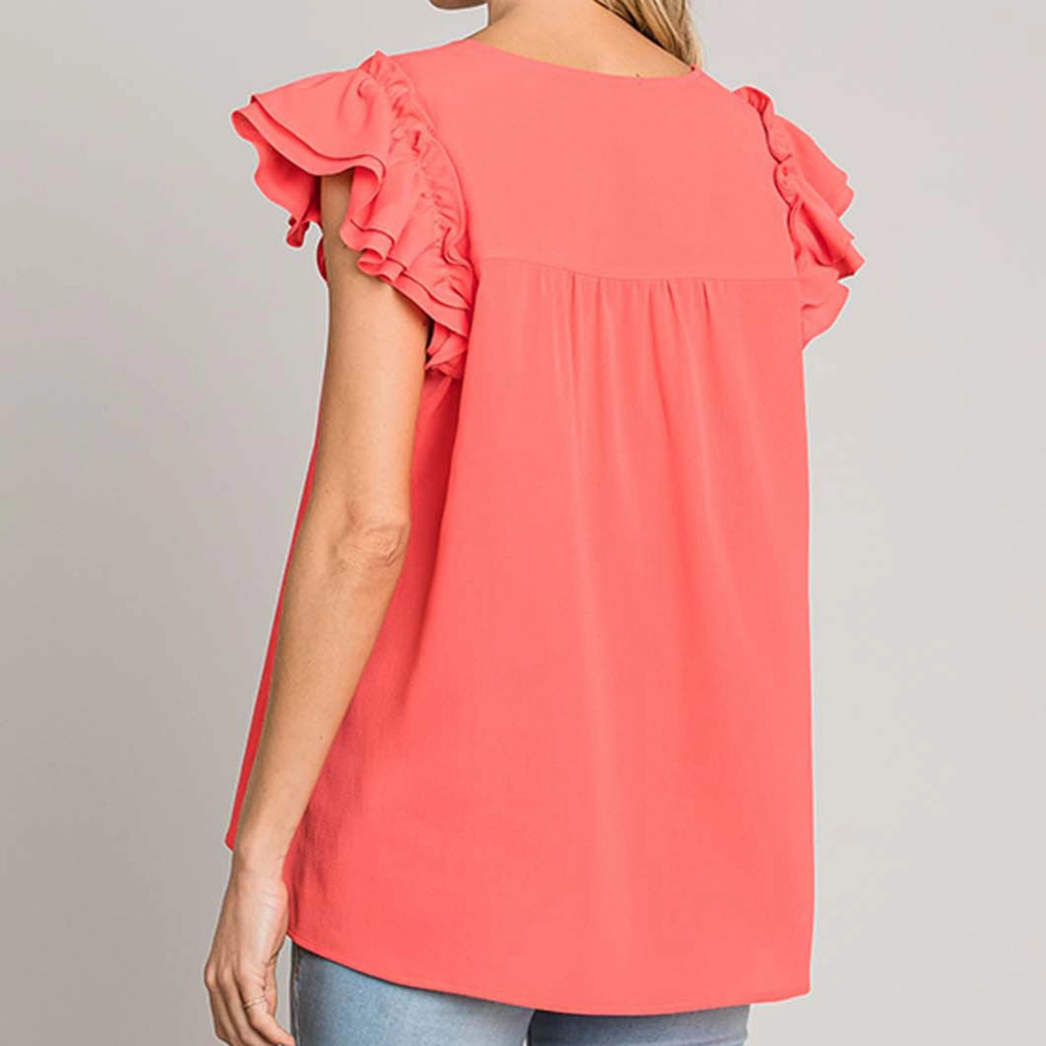 Women's Solid Bubble Ruffle Sleeve Top Athletic Look Convertible Design