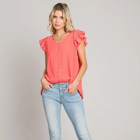 Women's Solid Bubble Ruffle Sleeve Top Elegant Blouse