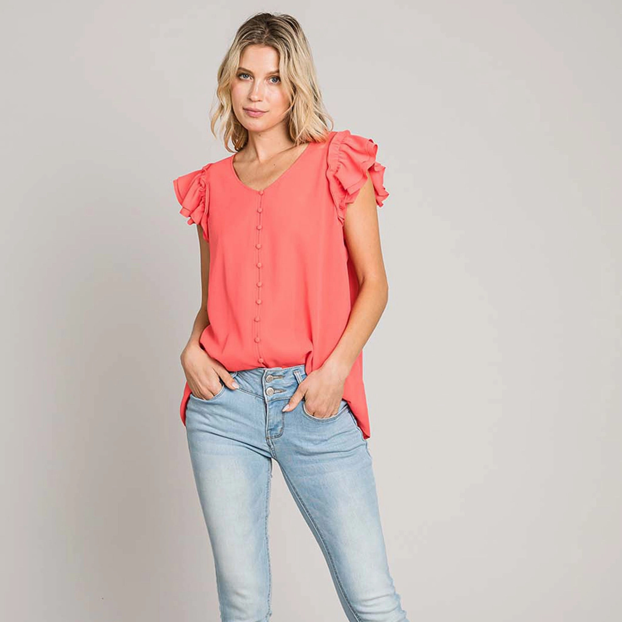 Women's Solid Bubble Ruffle Sleeve Top Elegant Blouse