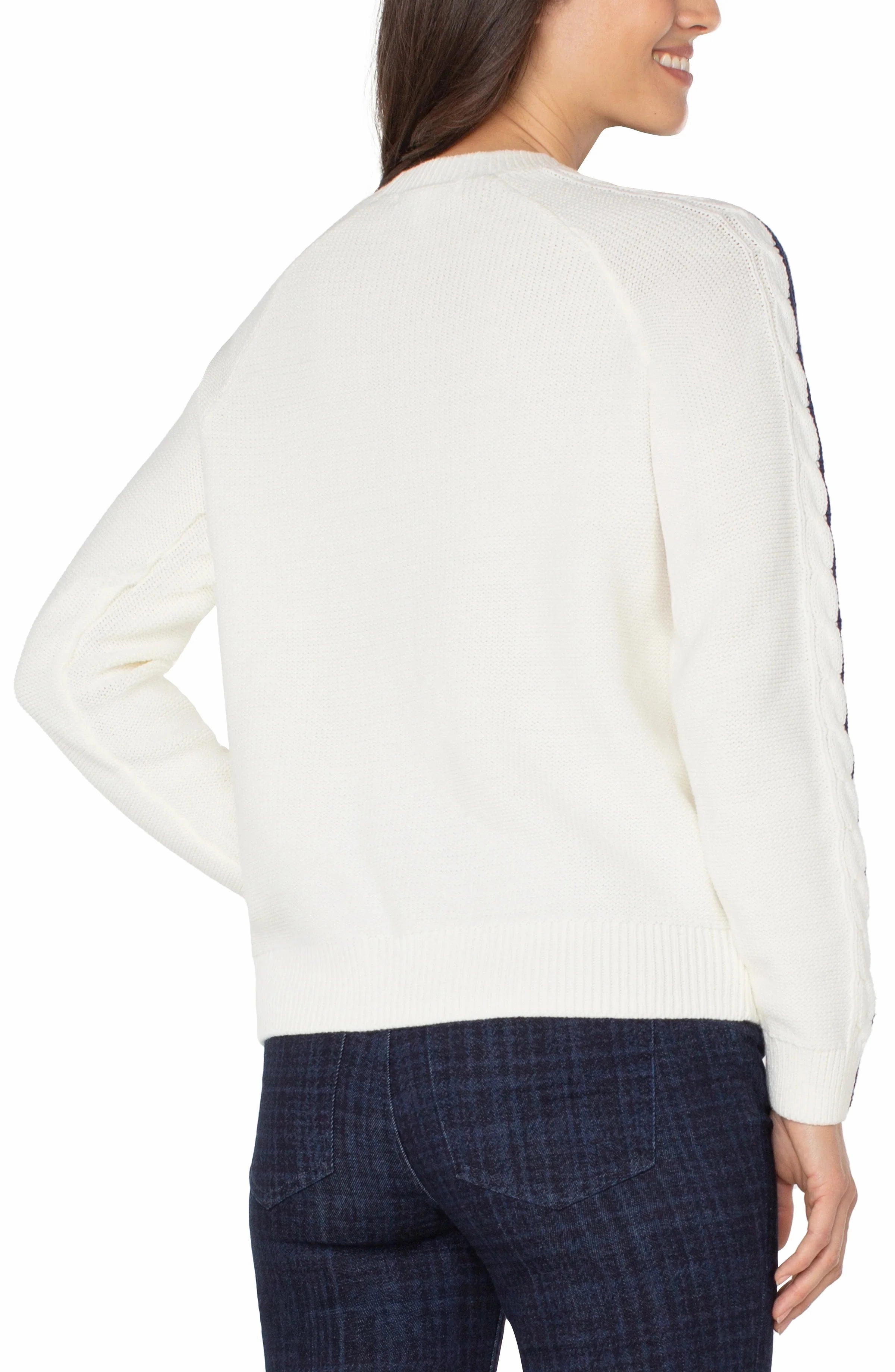 AdjustableCuffSystem QuickRelease Closure Liverpool Cream & Navy Cable Knit Sweater