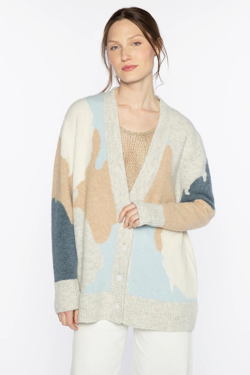 Biodegradable Fiber Options Stretchable Design Lofty Intarsia Cardigan
