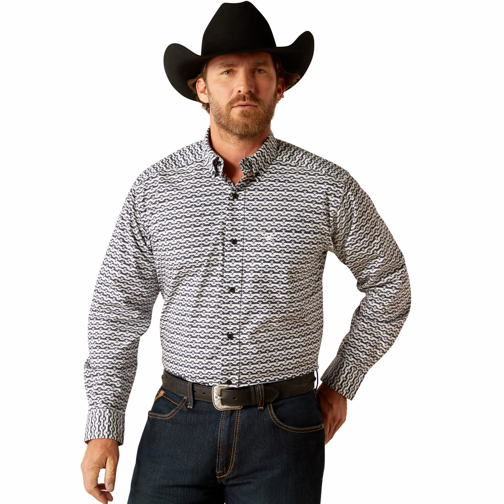 Premium Comfort Ariat Men's Patton Black & White Long Sleeve Shirt