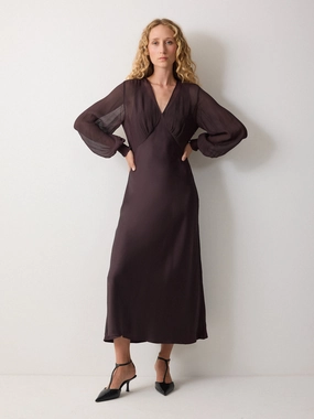 Long Sleeve Bias Dress | Purple Trumpet Shape Signature Line Natural Mood