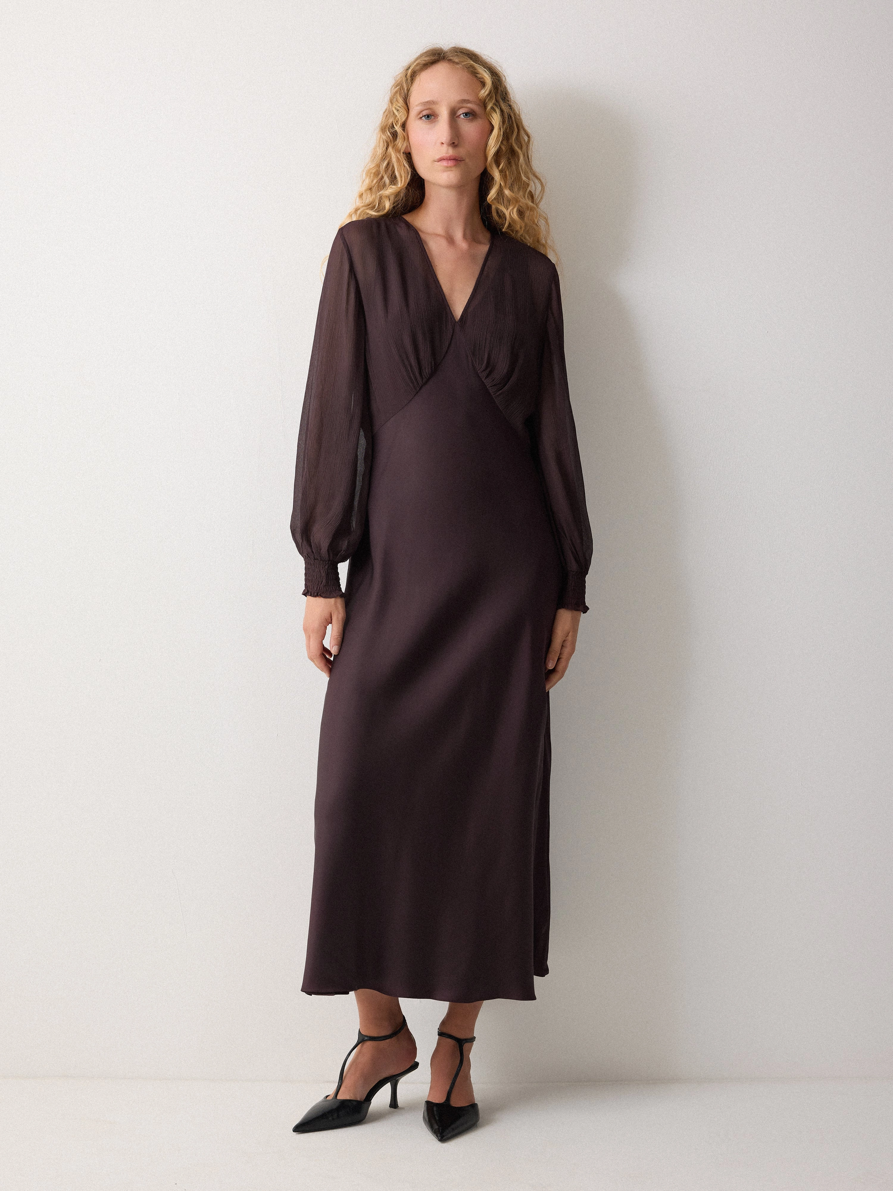 Long Sleeve Bias Dress | Purple Trumpet Shape Layered Style Plus size option