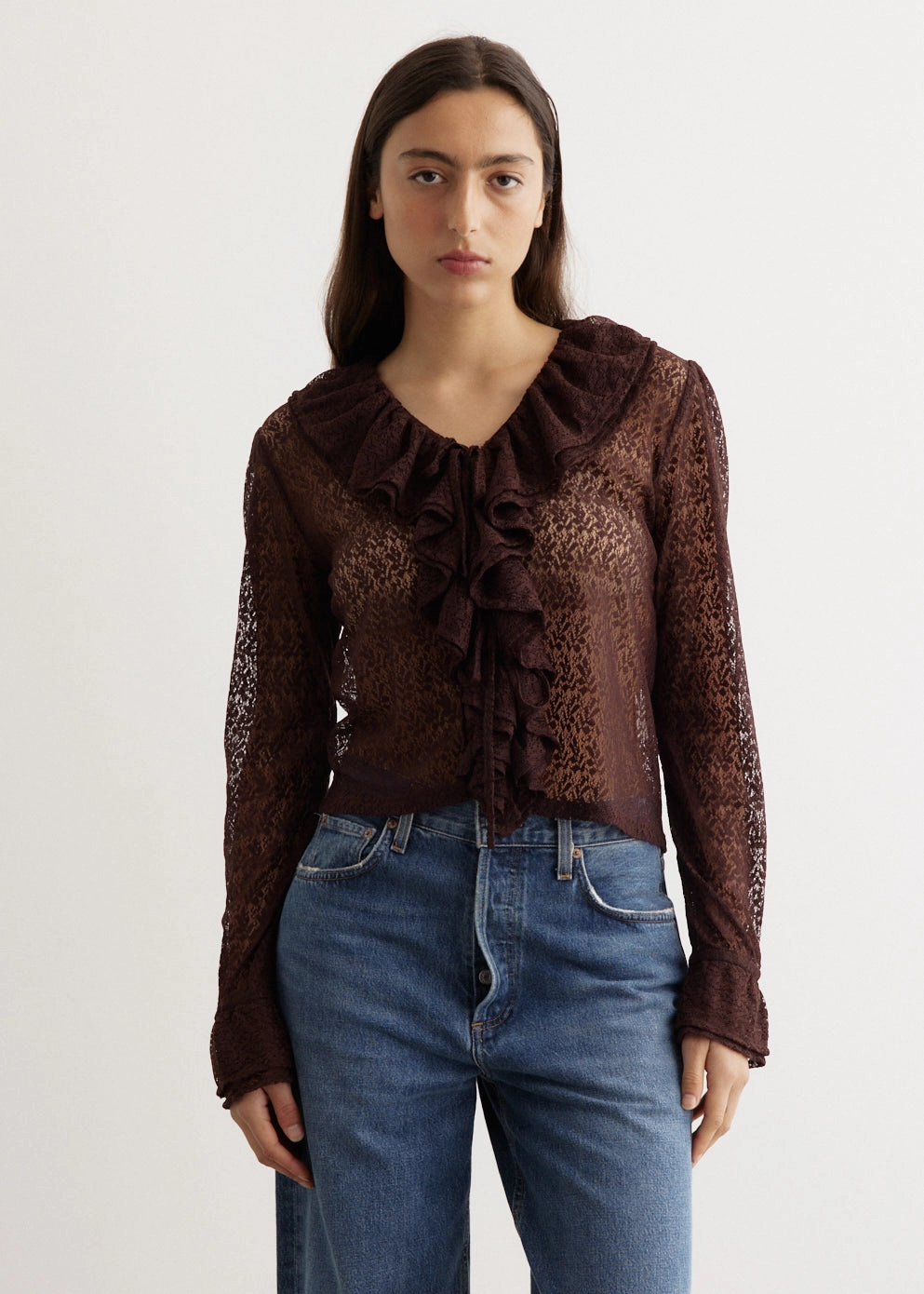 Bold Print Lace Flounce Blouse