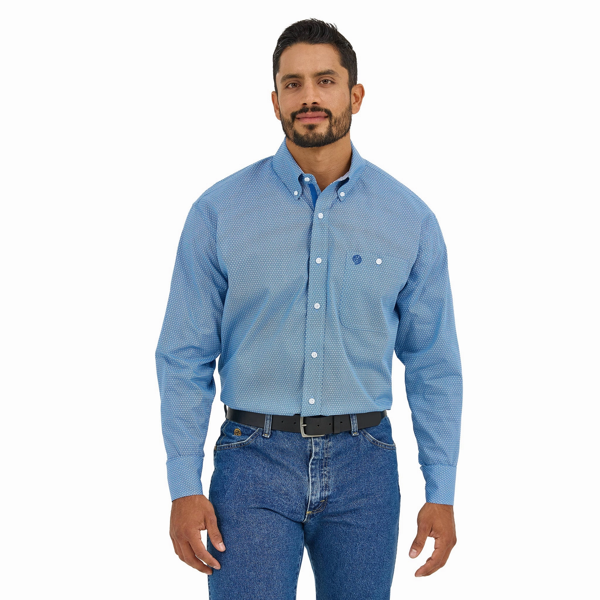 High-Quality Material Wrangler Men's George Strait Blue Geo Print Shirt