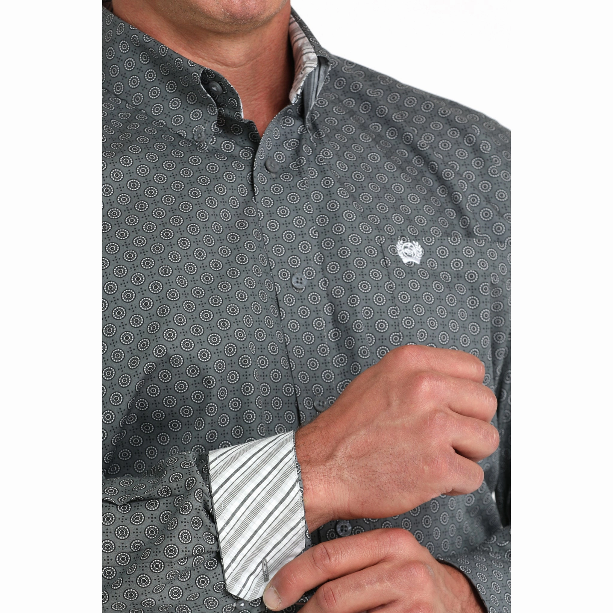 Wrinkle Free Care Textured Finish Cinch Men's Charcoal Grey Geometric Print Button Down
