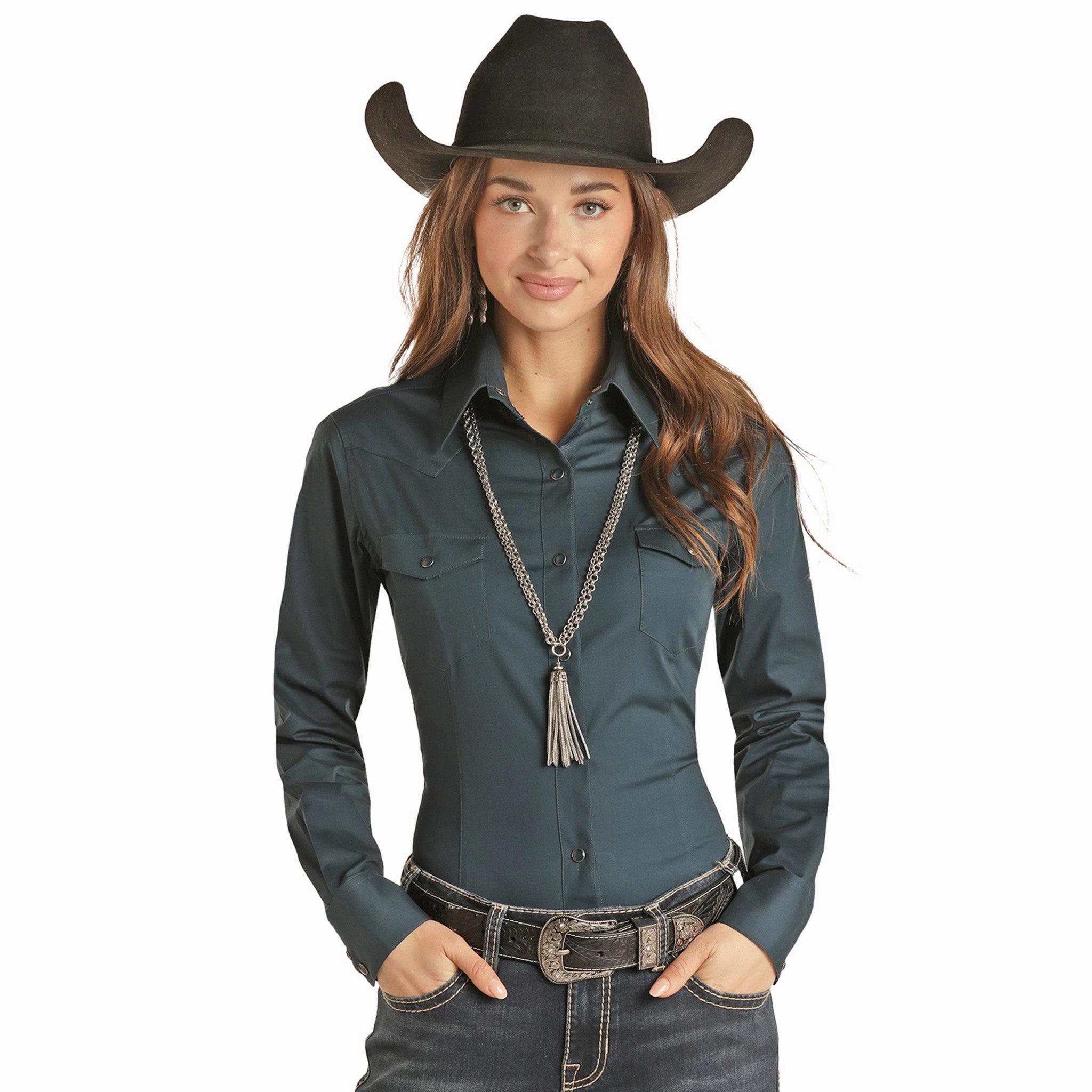 AbrasionResistantEdging NonIrritatingEdges Rock & Roll Cowgirl Stretch Poplin Long Sleeve Western Snap Shirt