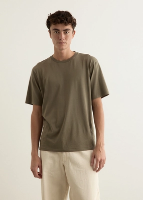 Classic Crew Neck Slim Waist Luster Plaiting T-Shirt