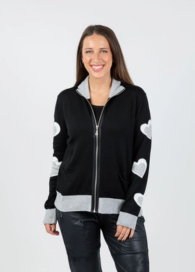 Casual Design Mabel Heart Sleeve Zip-Up Jacket - Black Multi