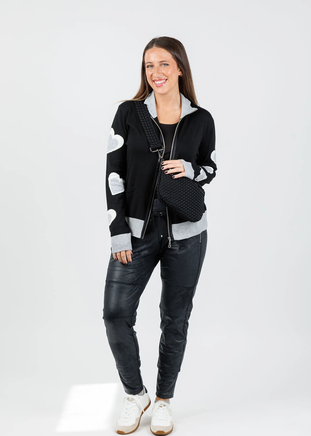 Mabel Heart Sleeve Zip-Up Jacket - Black Multi Fast Drying