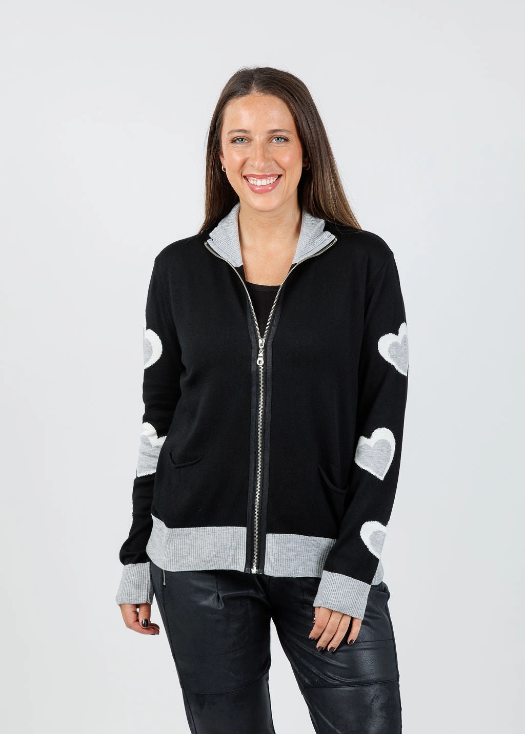 Casual Design Mabel Heart Sleeve Zip-Up Jacket - Black Multi