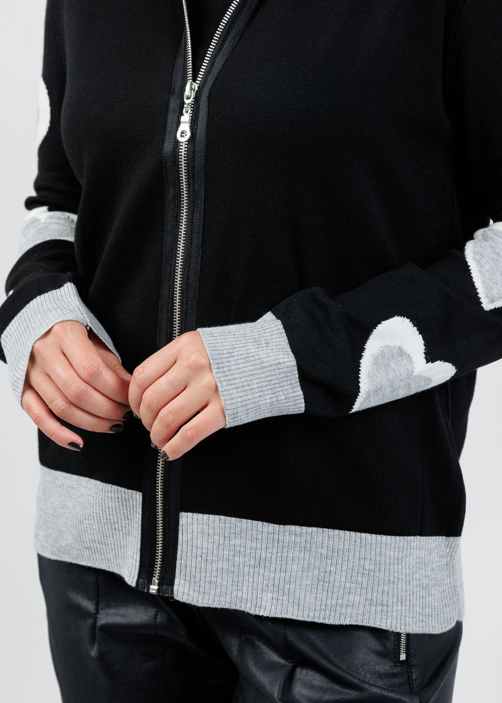 Mabel Heart Sleeve Zip-Up Jacket - Black Multi Warm Base Classic Knitwear