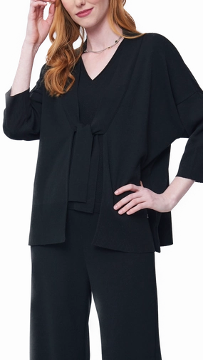 Effortless Comfort Wear Dynamic Ventilation Panels Malia Three-Quarter Sleeved Front-Tie Cardigan; Black