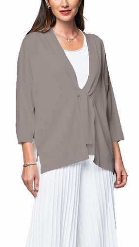 Modern Knitwear Street Style Malia Three-Quarter Sleeved Front-Tie Cardigan; Taupe