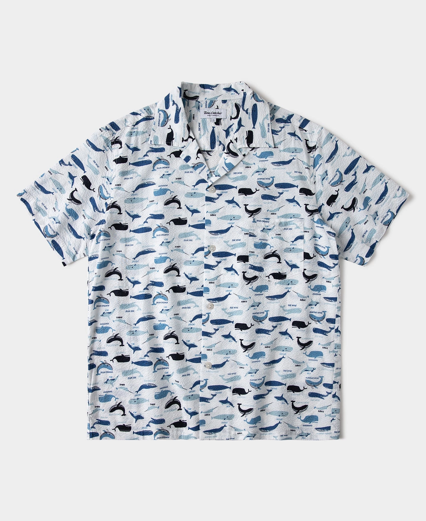 Marine Life Printed Seersucker Short Sleeve Camp Shirt - White Weekend Casual