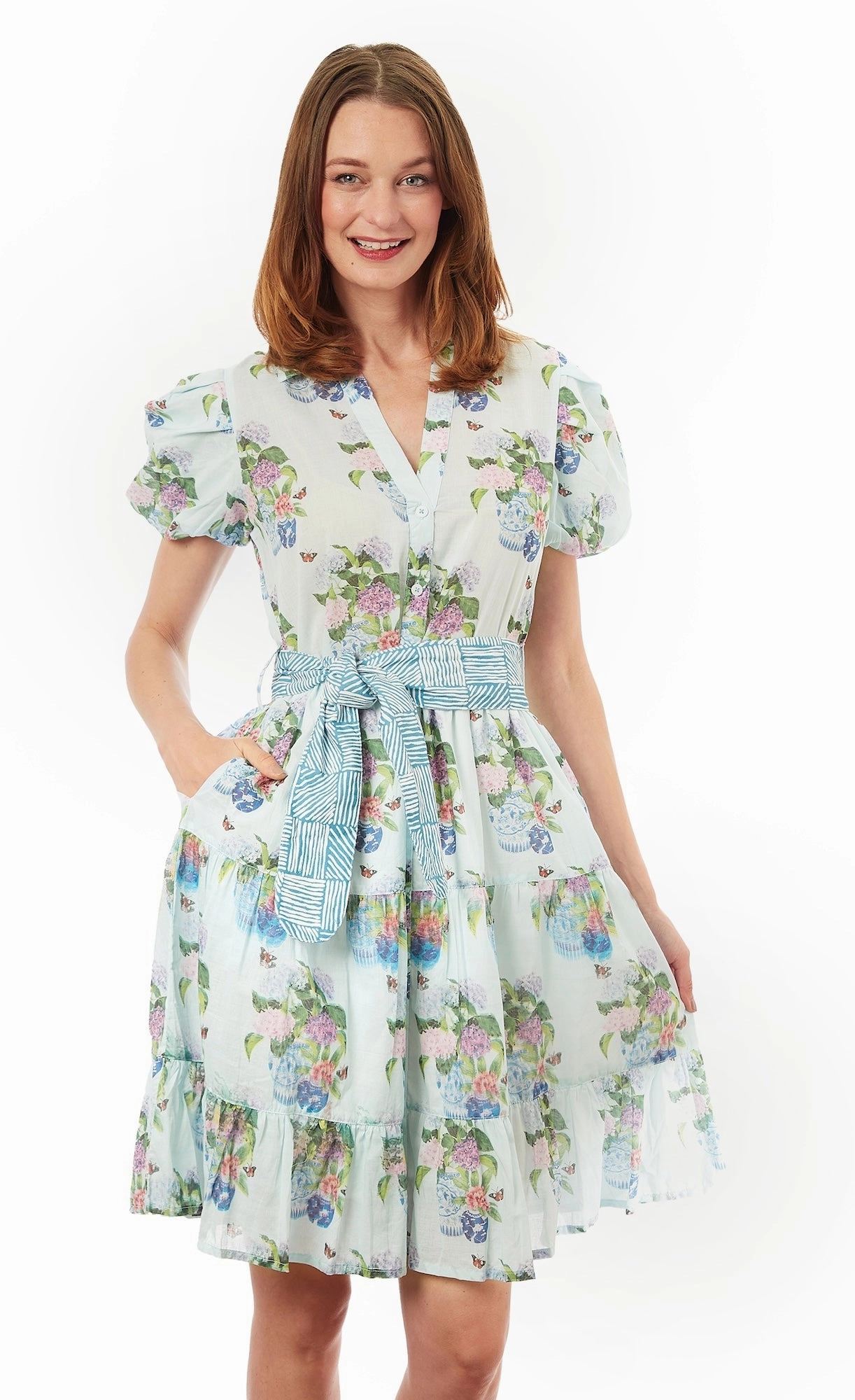 Litchfield Short Dress - Blue Hydrangeas Relaxed Design Spring Garden