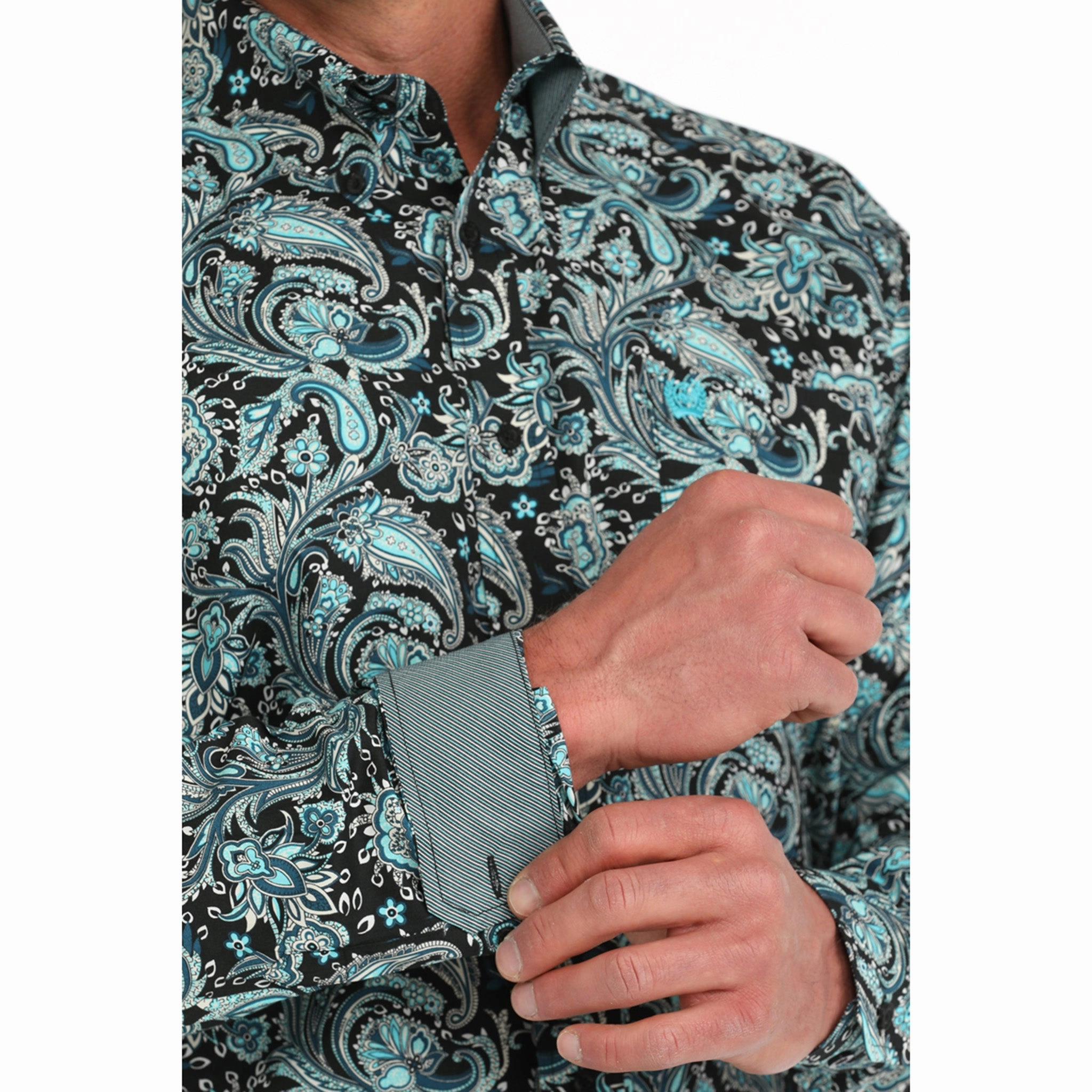 Hiking Gear Cinch Mens Long Sleeve Turquoise Paisley Shirt
