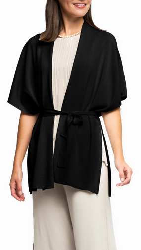 Cold Weather Must-Have Sophisticated Look Melinda Belted Dropped Shoulder Cardigan; Black